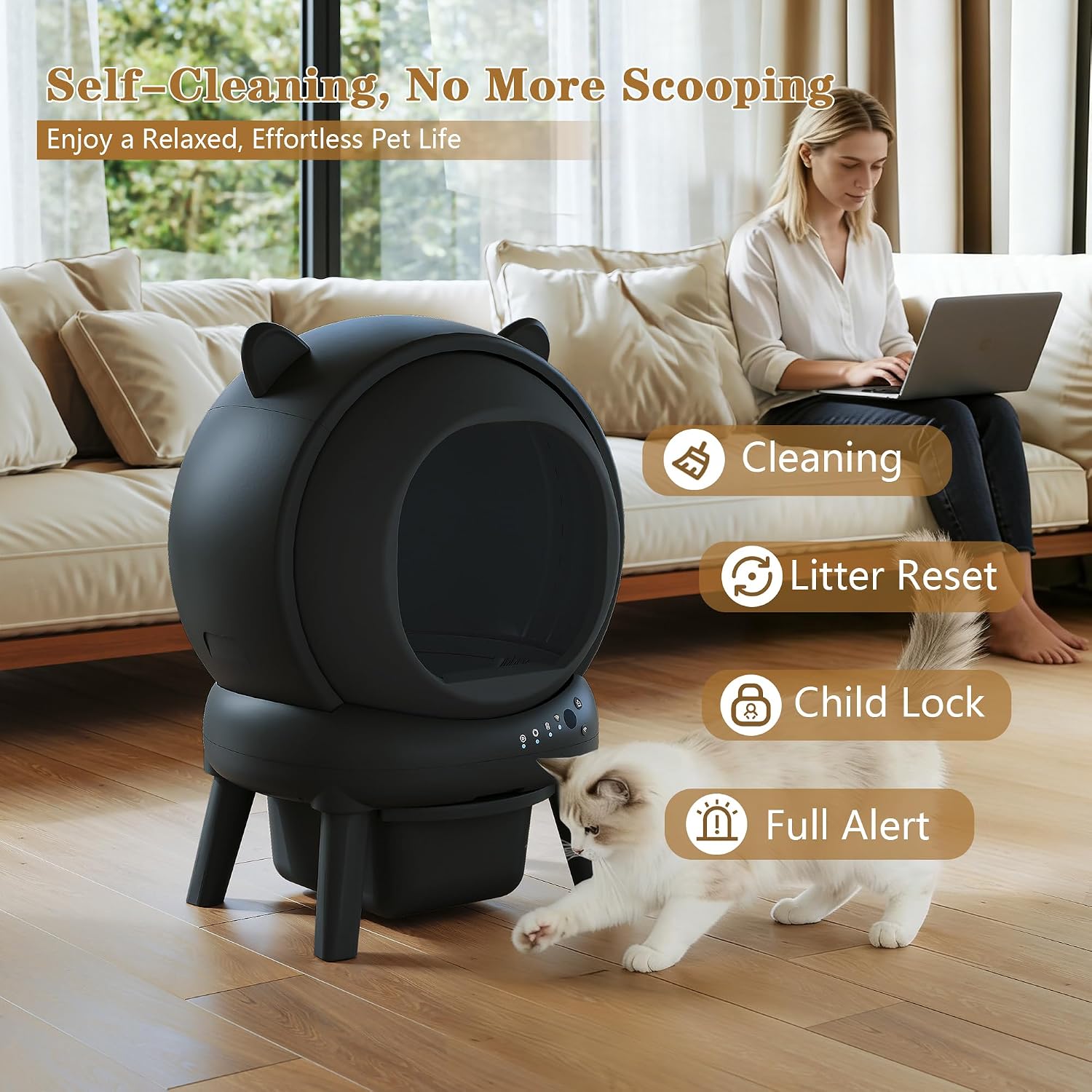 Petverse Self Cleaning Litter Box, Automatic Cat Litter Box for Multiple Cats, Auto Litter Box Robot with APP Control, Dual Safety Sensors, Odor Control - Image 8