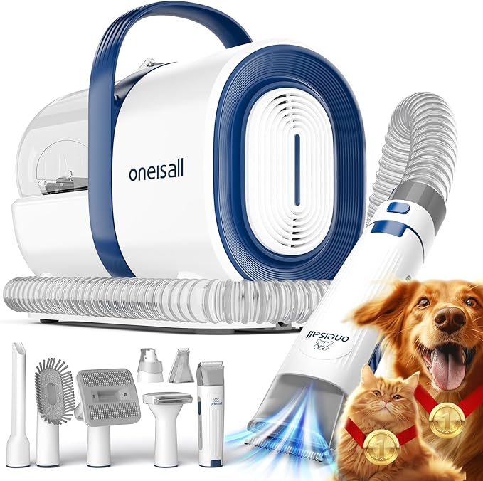 Dog & Cat Grooming Kit with Vacuum,Dog Clippers Vacuum Groomer | 12000Pa Powerful Suction 99% Pet Hair,Self Cleaning Dog Brushes for Thick Short Long
